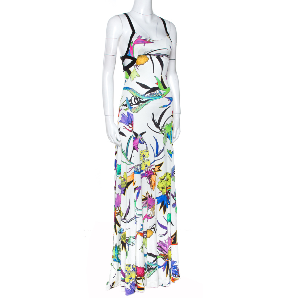 

Just Cavalli White Floral Print Jersey Cutout Detail Maxi Dress