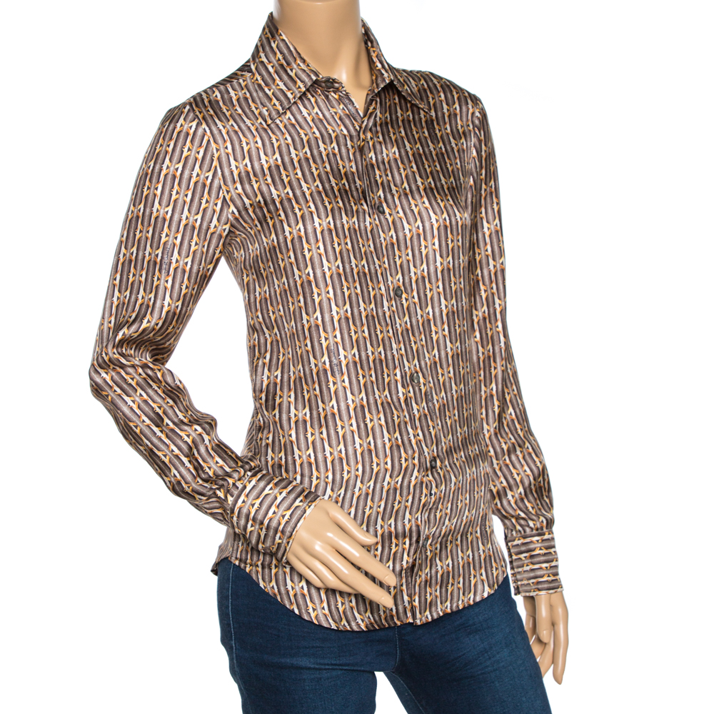 

Just Cavalli Brown Abstract Printed Silk Shirt