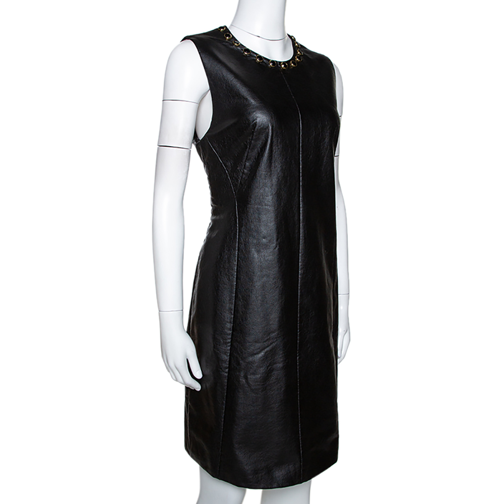 

Just Cavalli Black Faux Leather Embellished Neck Dress