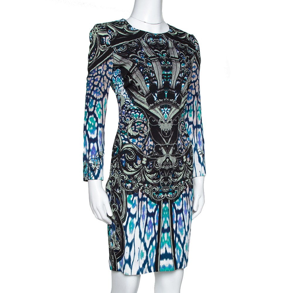 

Just Cavalli Multicolor Stretch Crepe Victorian Print Midi Dress