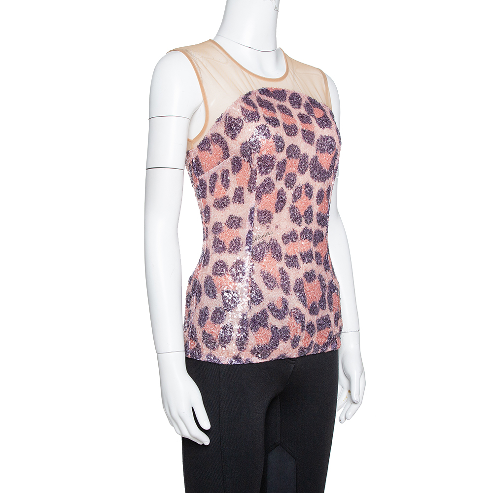 

Just Cavalli Multicolor Leopard Pattern Sequin Embellished Sleeveless Top