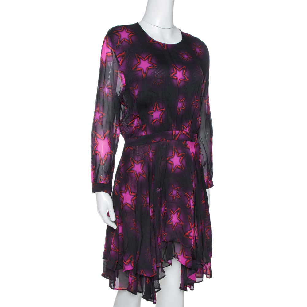 

Just Cavalli Fuchsia Chiffon Star Print Flared Dress, Pink