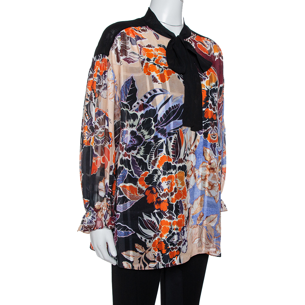 

Just Cavalli Multicolor Floral Print Cotton & Silk Oversized Blouse