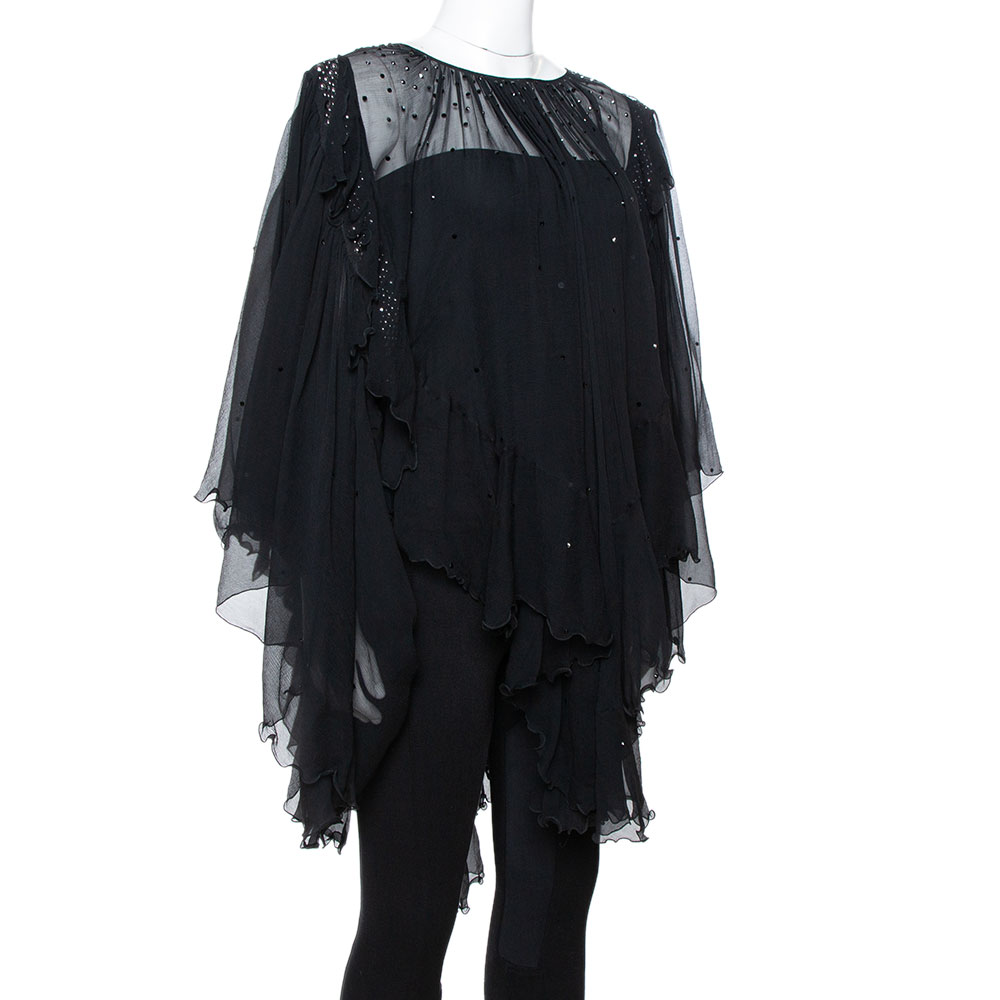 

Just Cavalli Black Chiffon Stud Embellished Ruffled Blouse