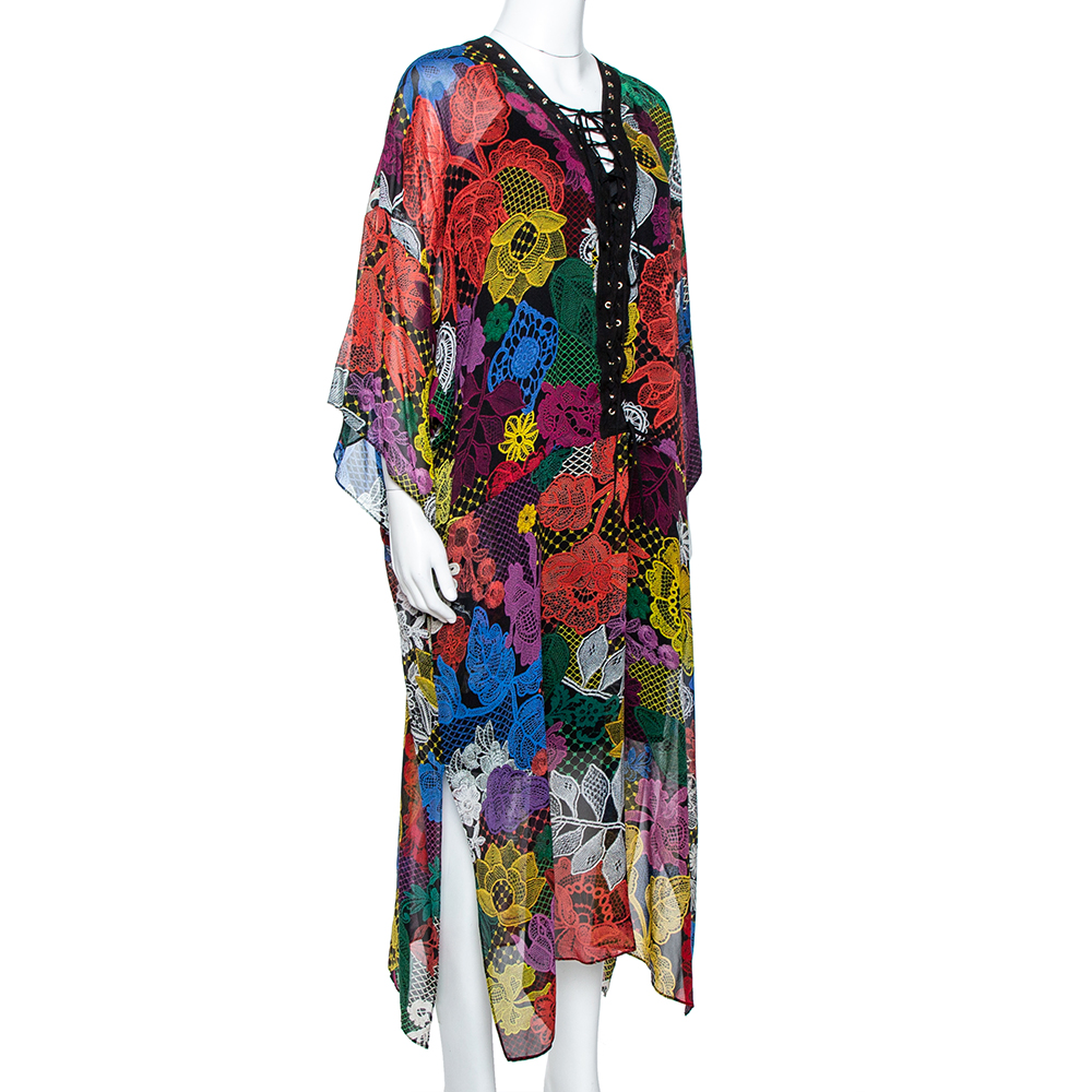

Just Cavalli Multicolor Floral Lace Print Silk Oversized Kaftan