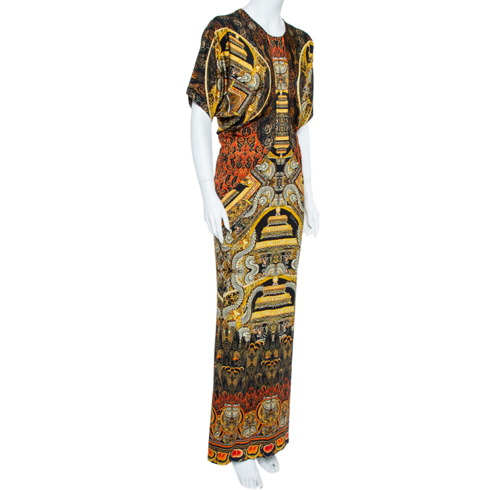 

Just Cavalli Black & Gold Knit Oriental Print Maxi Dress, Multicolor