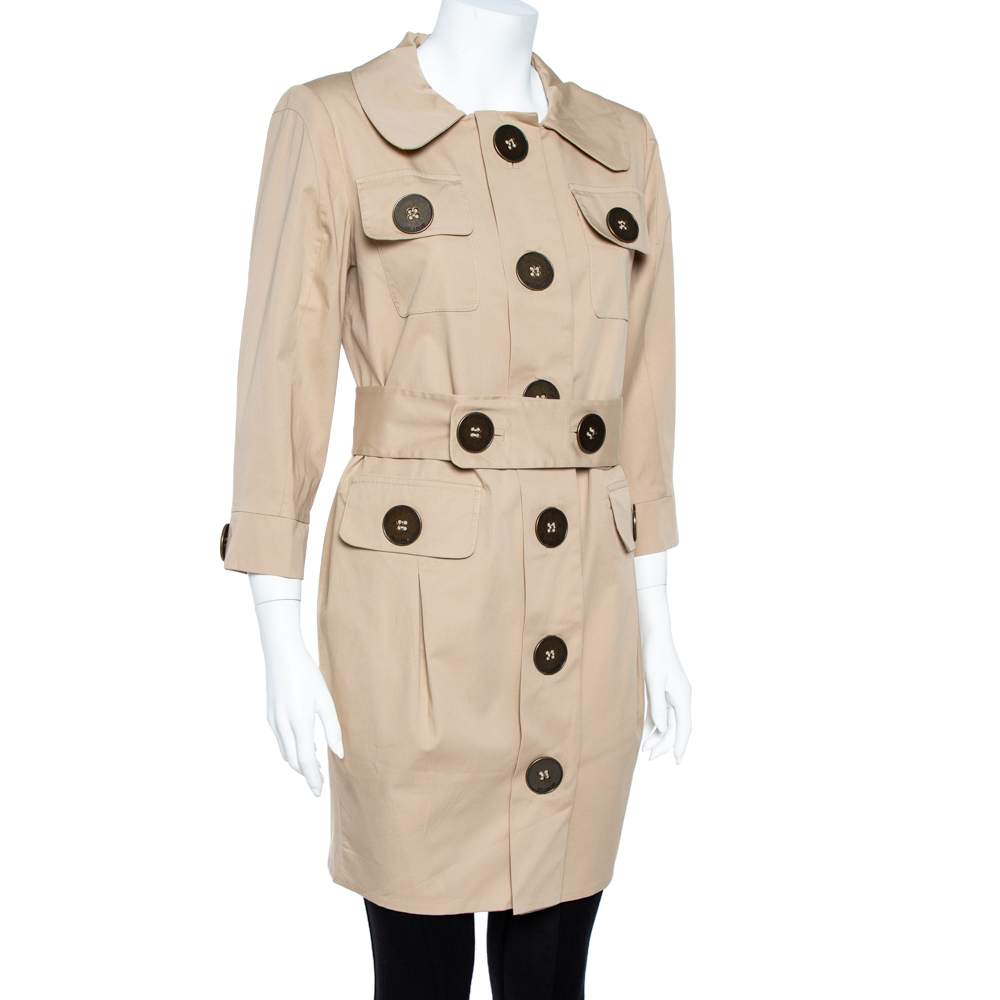 

Just Cavalli Beige Cotton Twill Belted Military Coat