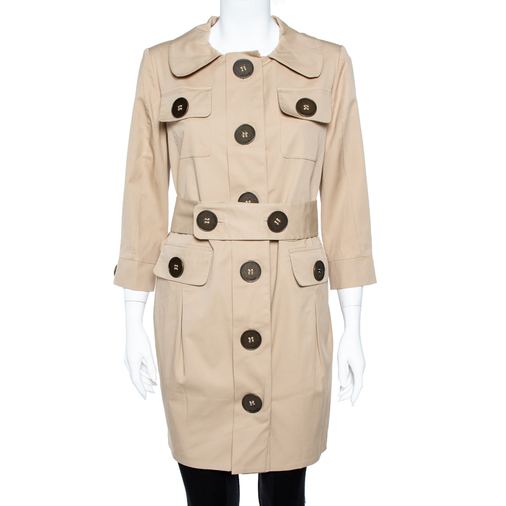 Pre Owned Just Cavalli Beige Cotton Belted Military Coat M