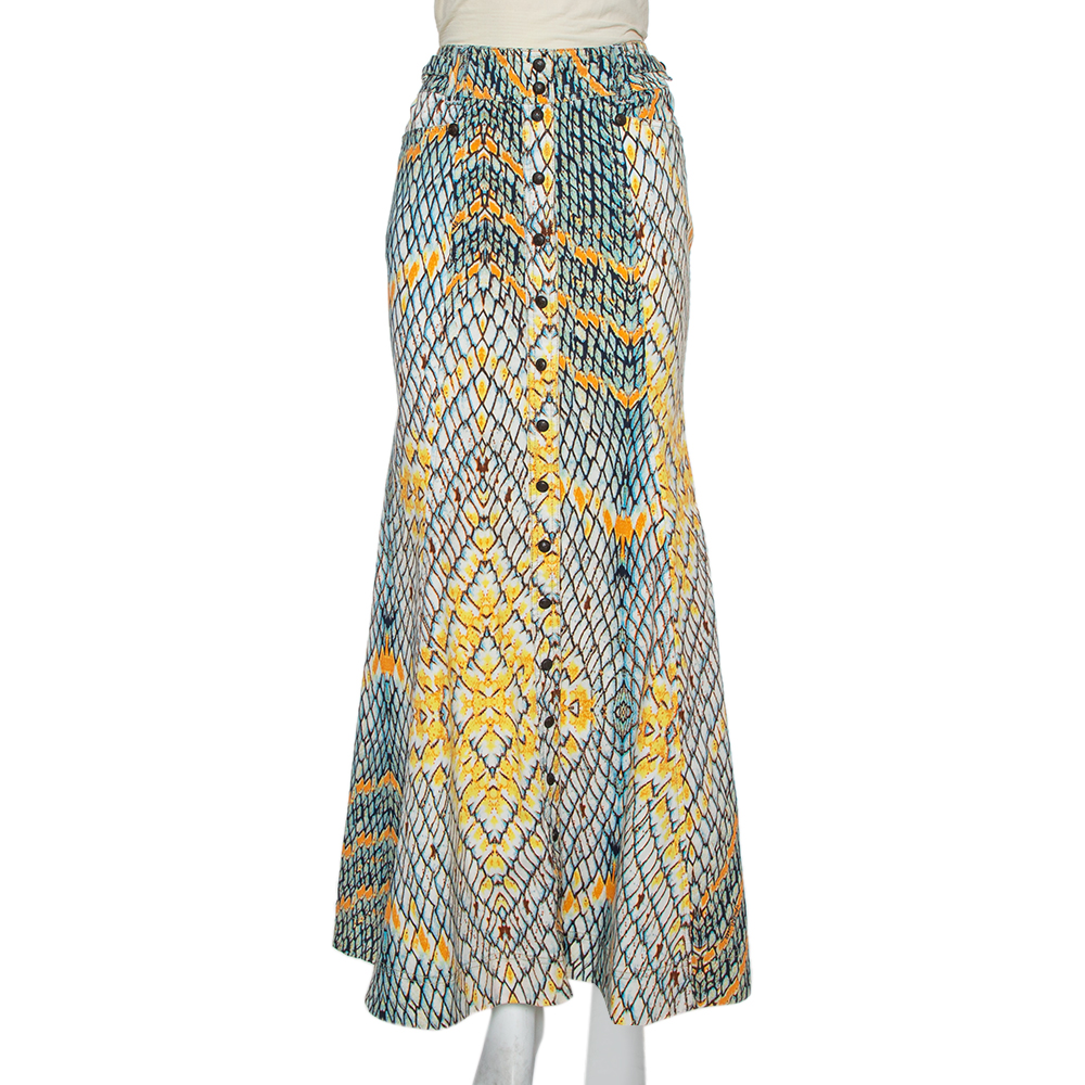 Pre-owned Just Cavalli Multicolor Denim Flared Maxi Skirt S