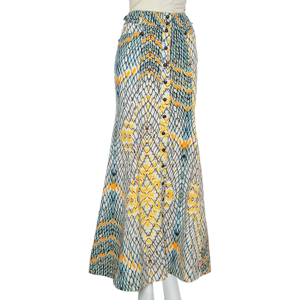 

Just Cavalli Multicolor Denim Flared Maxi Skirt