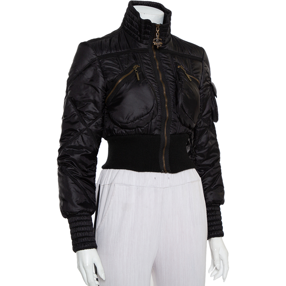 

Just Cavalli Black Synthetic Quilted Cropped Bomber Jacket