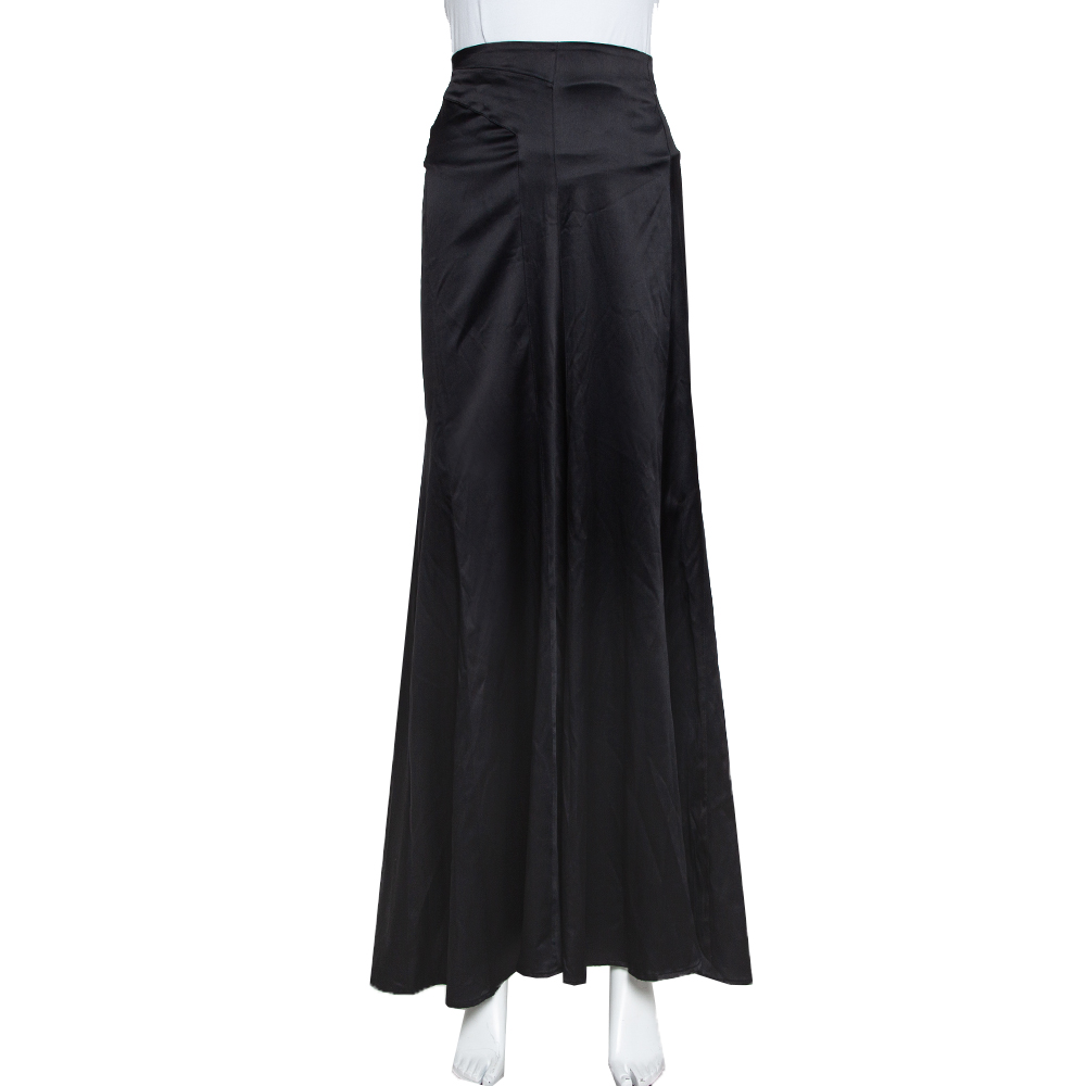 Pre-owned Just Cavalli Black Satin Paneled Maxi Skirt L