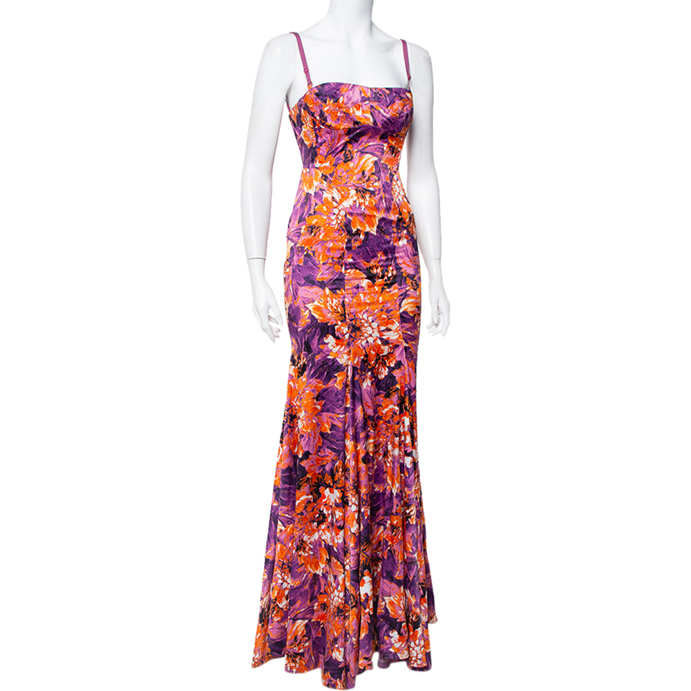 

Just Cavalli Multicolor Printed Stretch Satin Bustier Maxi Dress