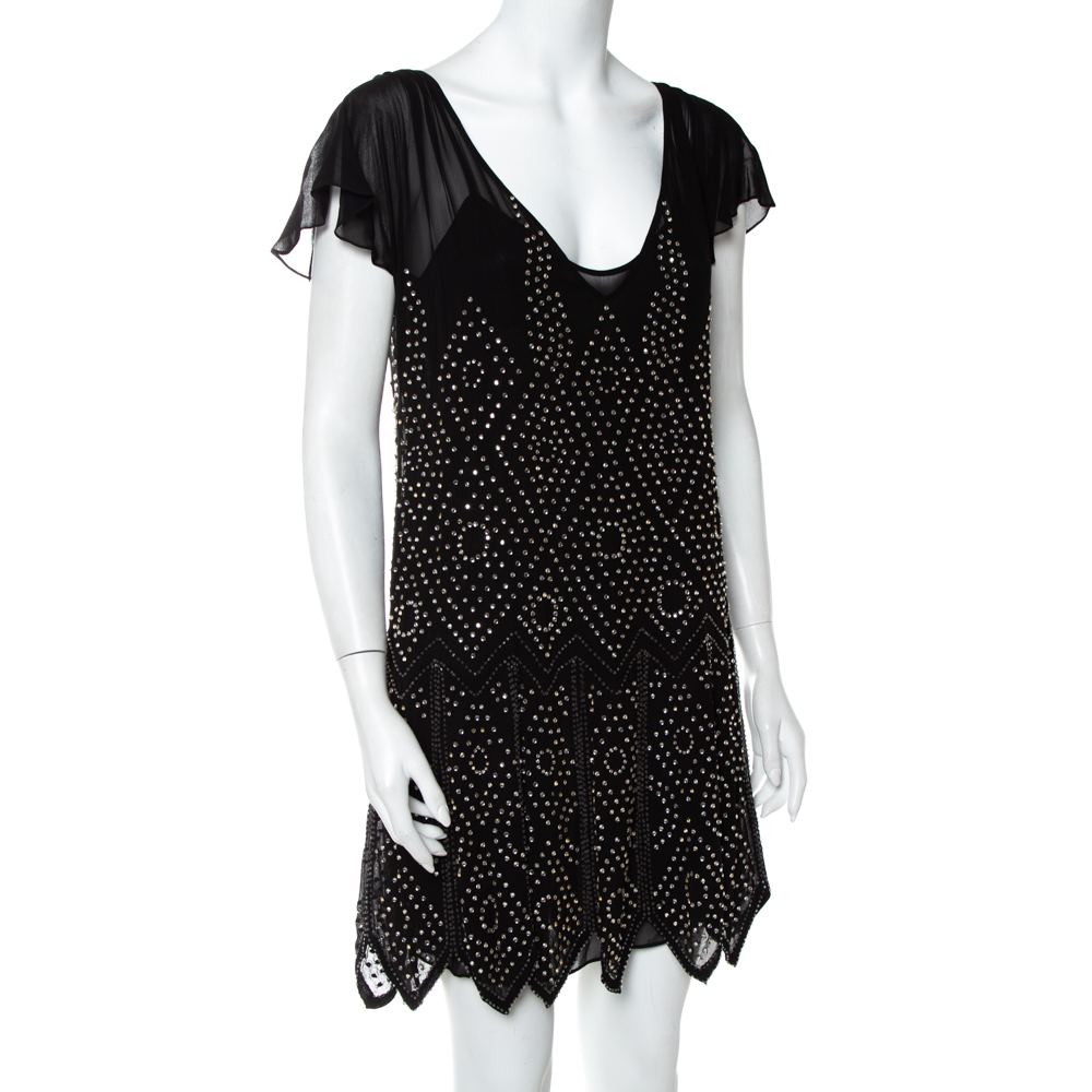 

Just Cavalli Black Chiffon Stone Embellished Shift Dress