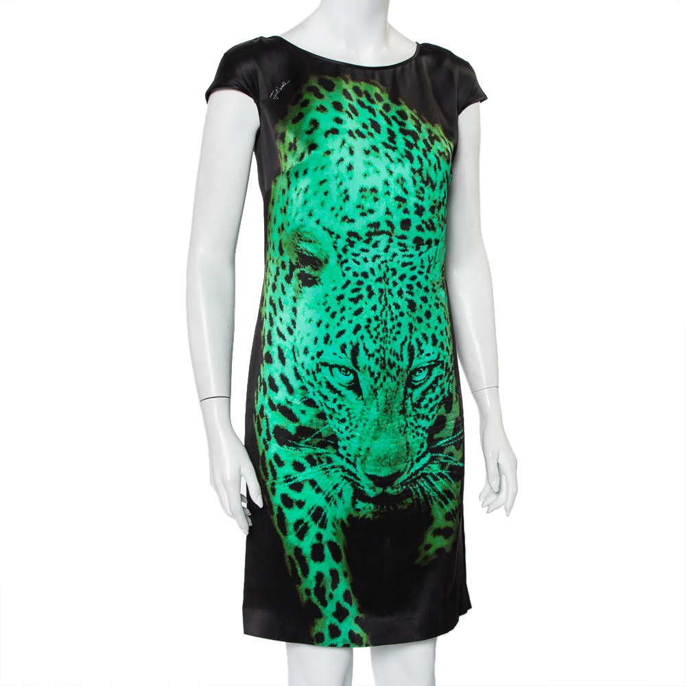 

Just Cavalli Black Tiger Printed Silk Mini Dress