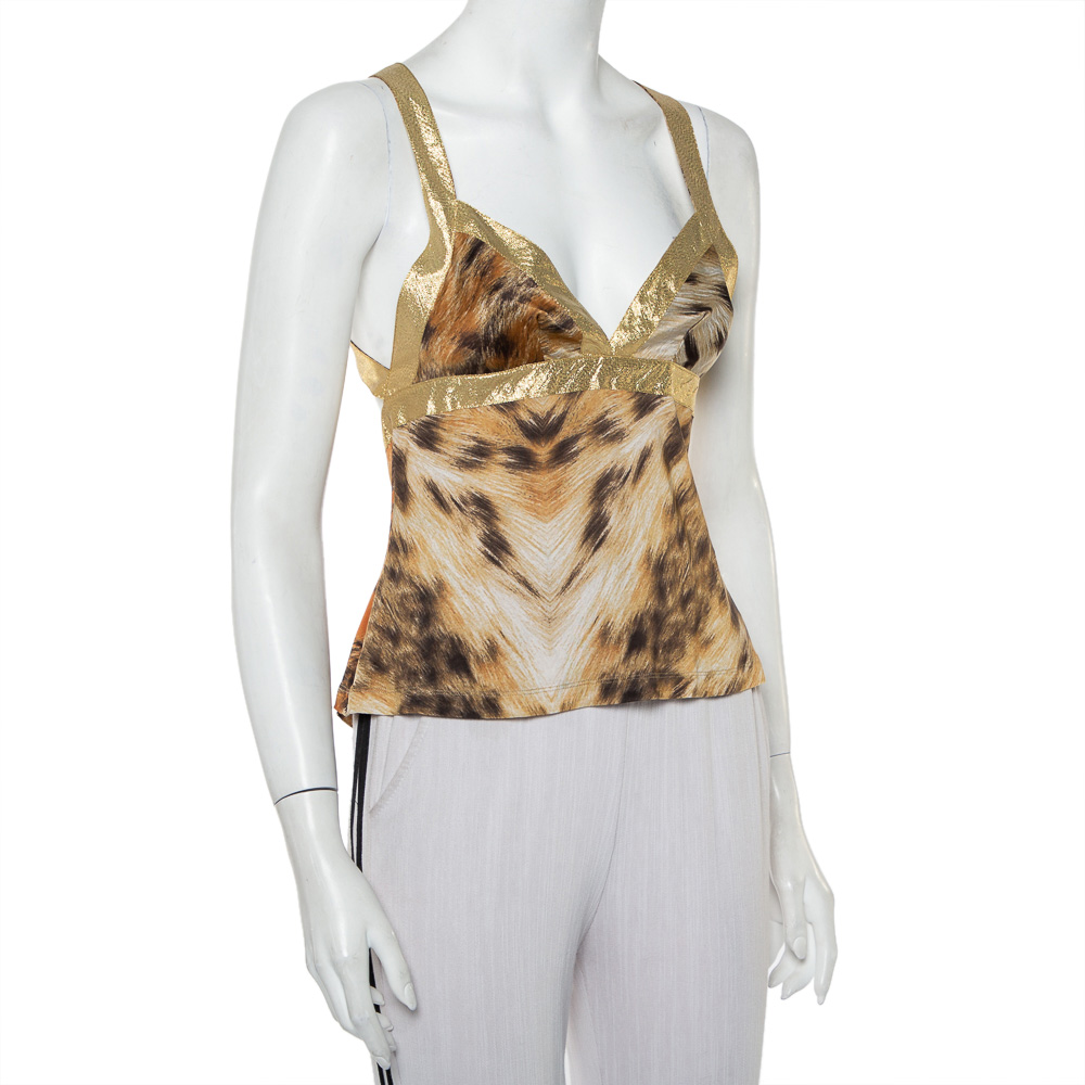 

Just Cavalli Beige Animal printed Knit Halter Neck Top