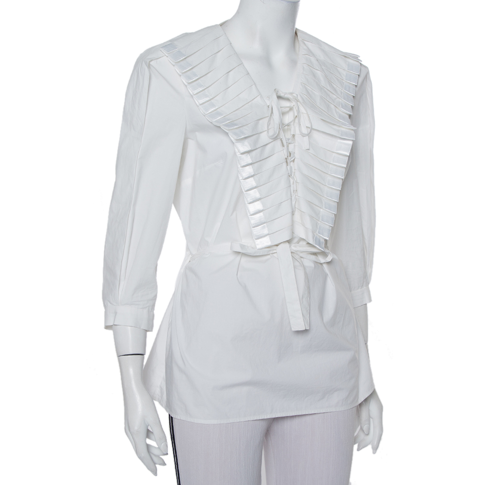 

Just Cavalli White Cotton Lace up Waist Tie Detail Top