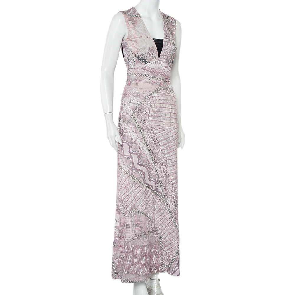 

Just Cavalli Pink Cracking Beauty Printed Knit Sleeveless Maxi Dress