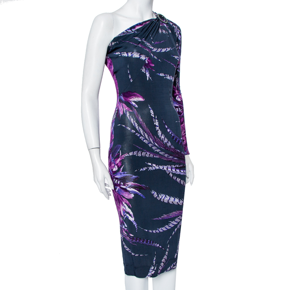 

Just Cavalli Purple Printed Jersey One Shoulder Mini Dress