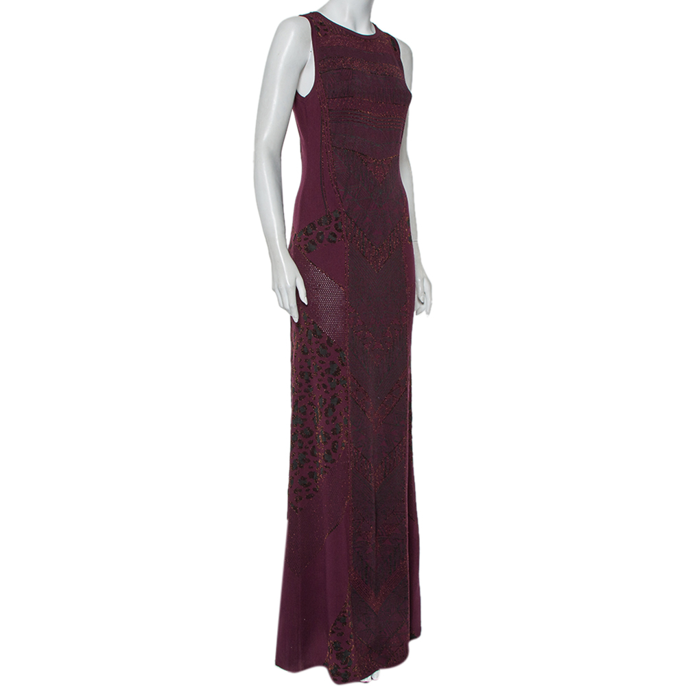 

Just Cavalli Purple Patterned Lurex Knit Sleeveless Fitted Maxi Dress