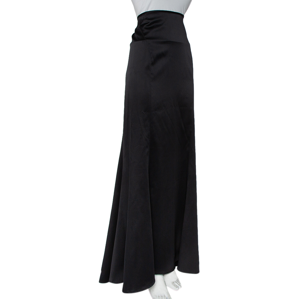 

Just Cavalli Black Satin Paneled Maxi Skirt