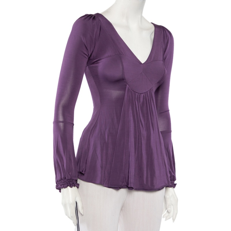 

Just Cavalli Purple Jersey Plunge Neck Draped Top