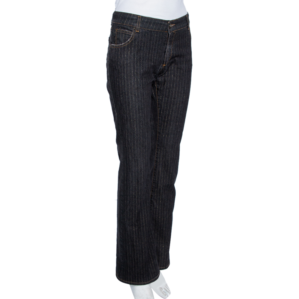 

Just Cavalli Charcoal Grey Lurex Striped Denim Bootcut Jeans