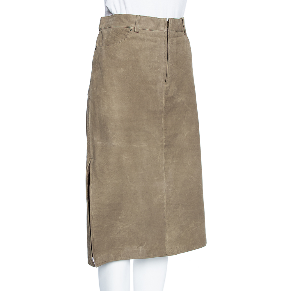 

Just Cavalli Brown Leather Midi Skirt