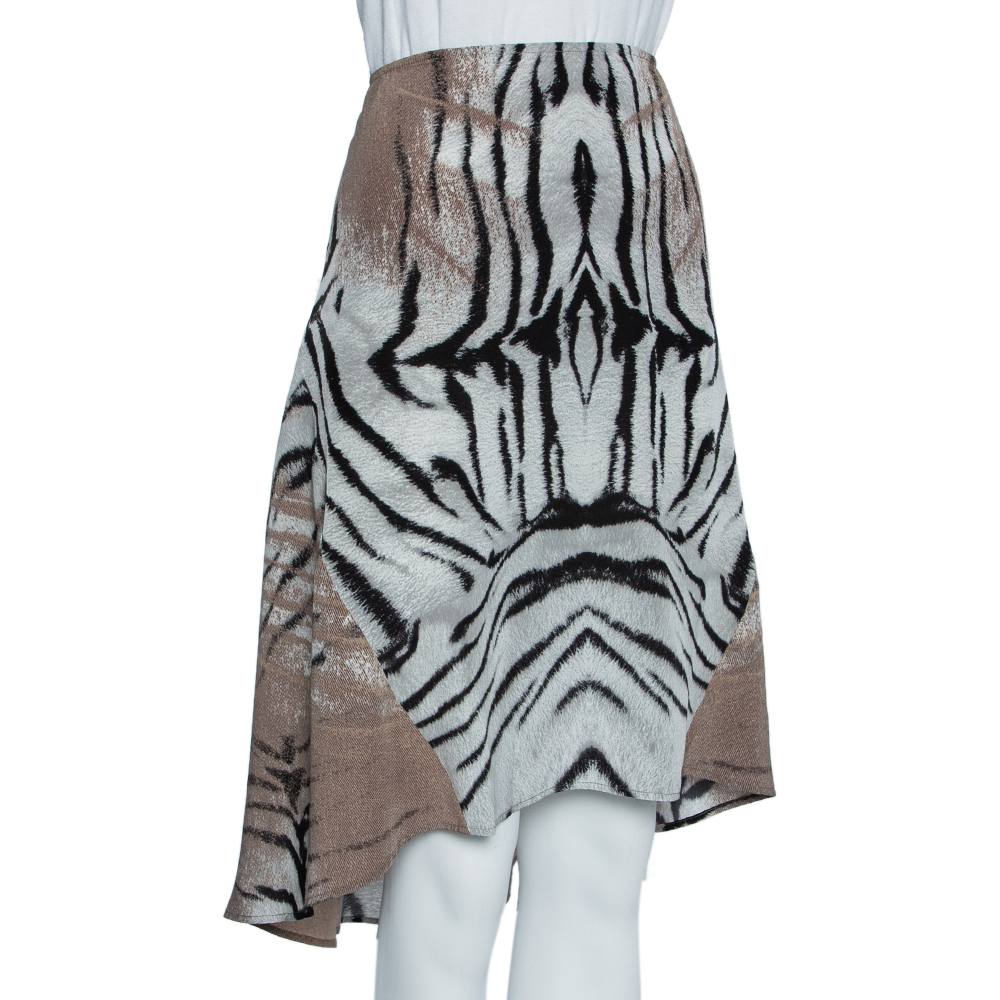 

Just Cavalli Beige Animal Printed Georgette Asymmetric Hem Mini Skirt
