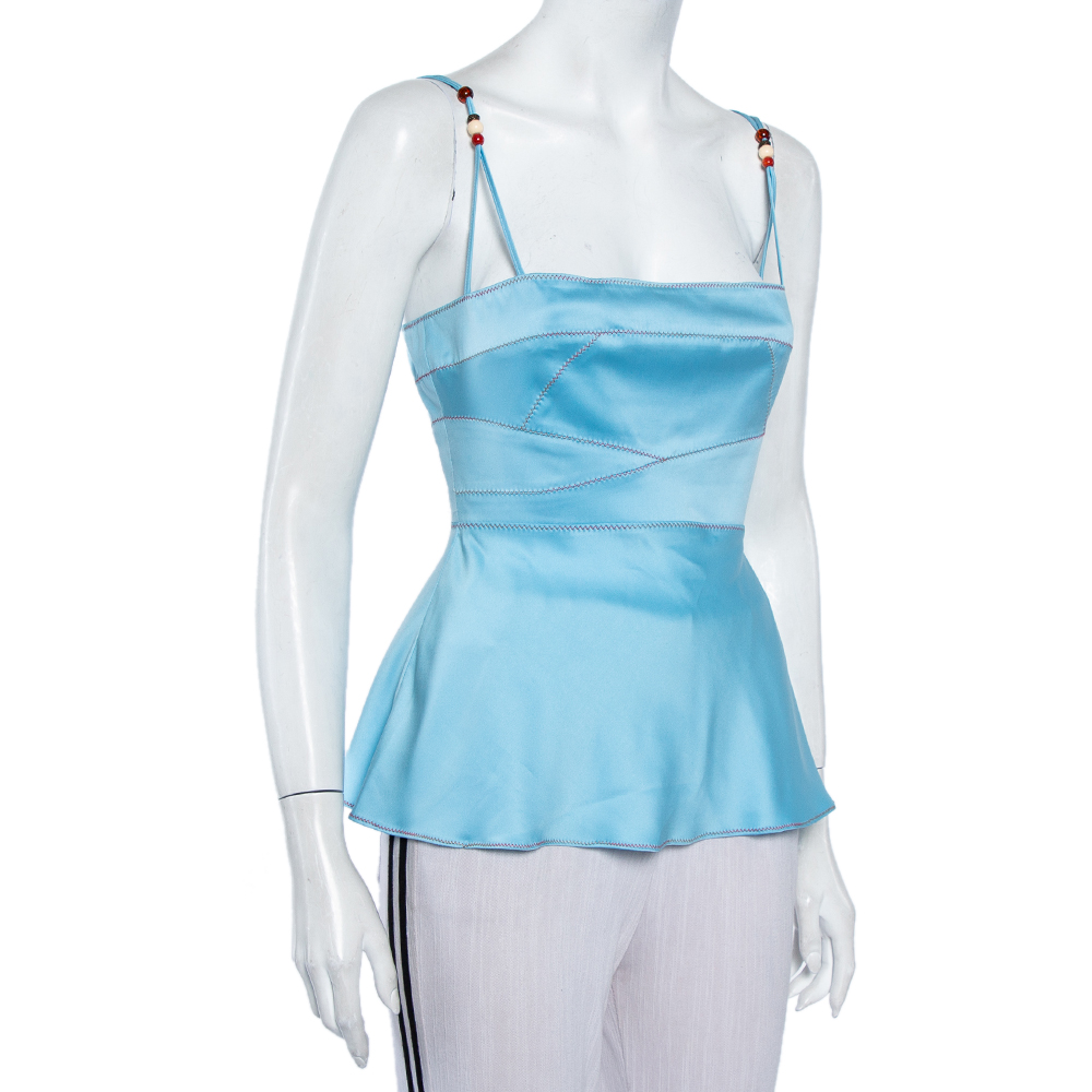 

Just Cavalli Blue Satin Beaded Strap Detail Camisole M