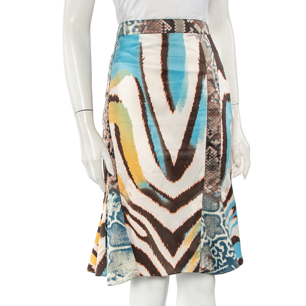 

Just Cavalli Multicolor Printed Satin Paneled Skirt