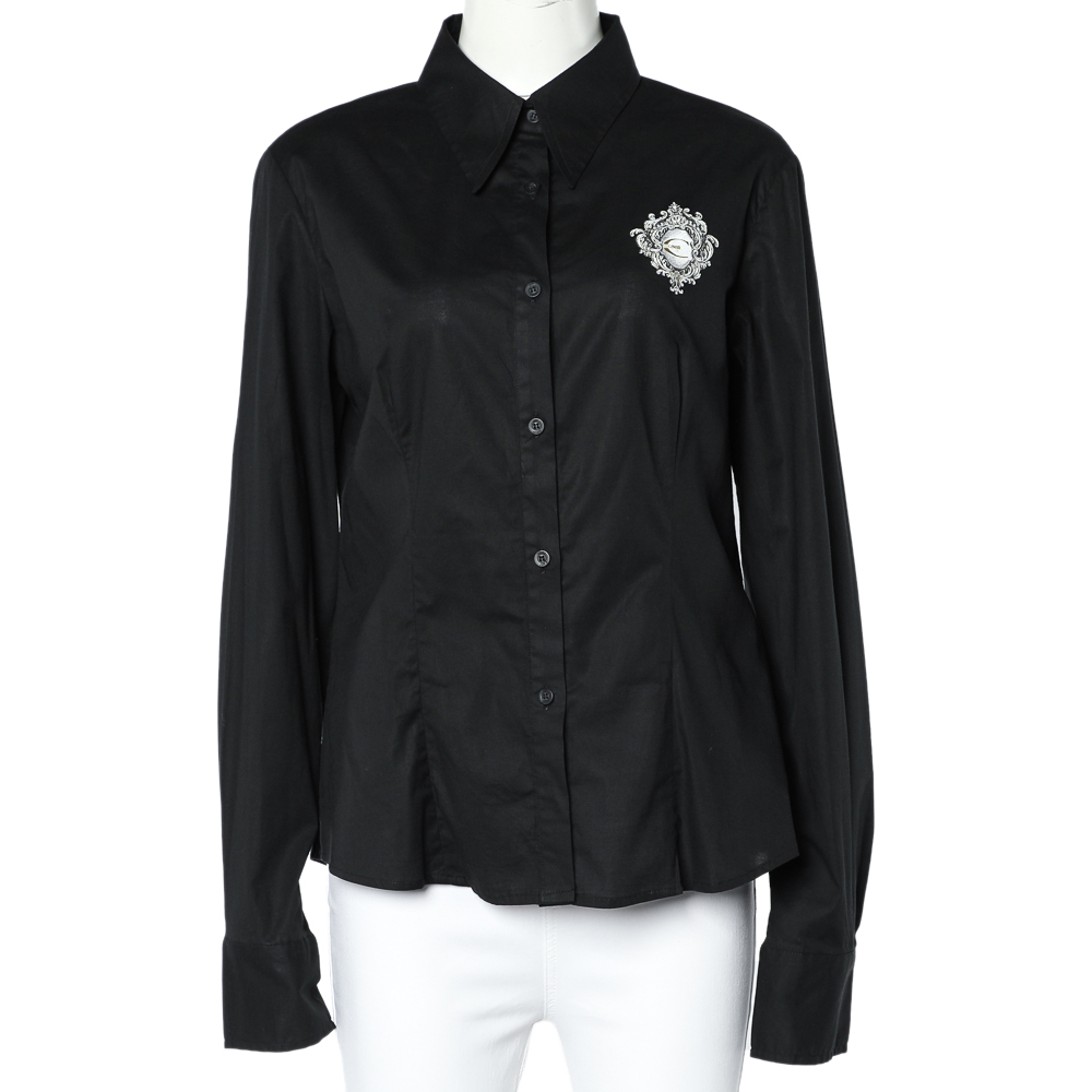 

Just Cavalli Black Logo Print Cotton Long Sleeve Shirt