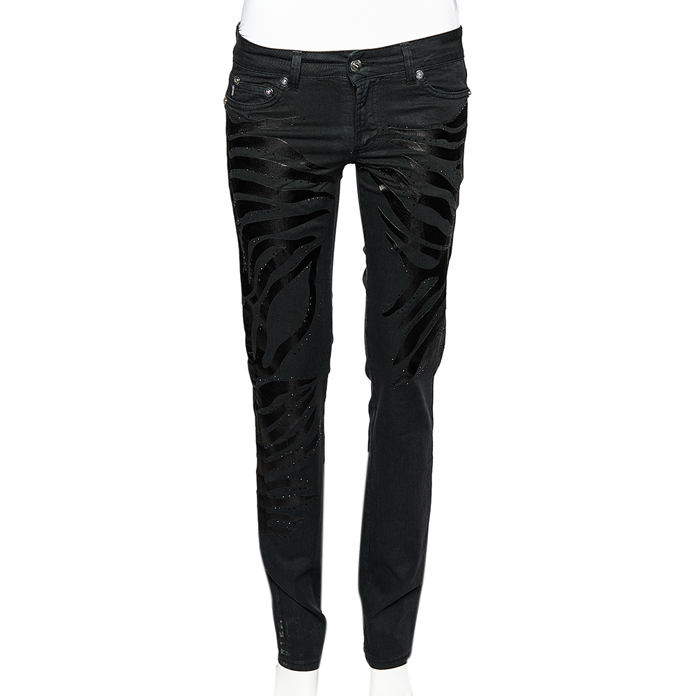

Just Cavalli Black Denim Crystal Embellished Slim Fit Jeans