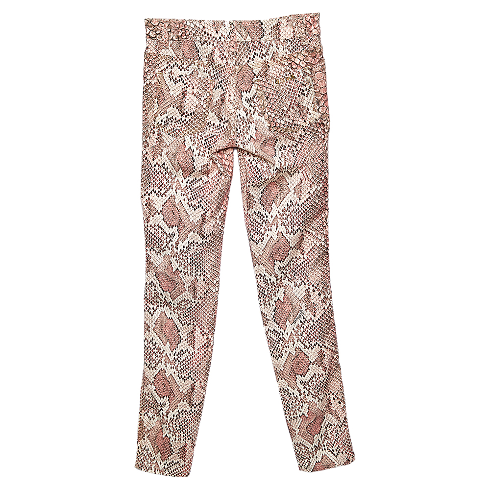 

Just Cavalli Pink Snakeskin Printed Cotton Skinny Leg Trousers