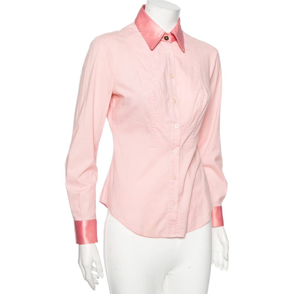 

Just Cavalli Pink Cotton Satin Trim Button Down Shirt