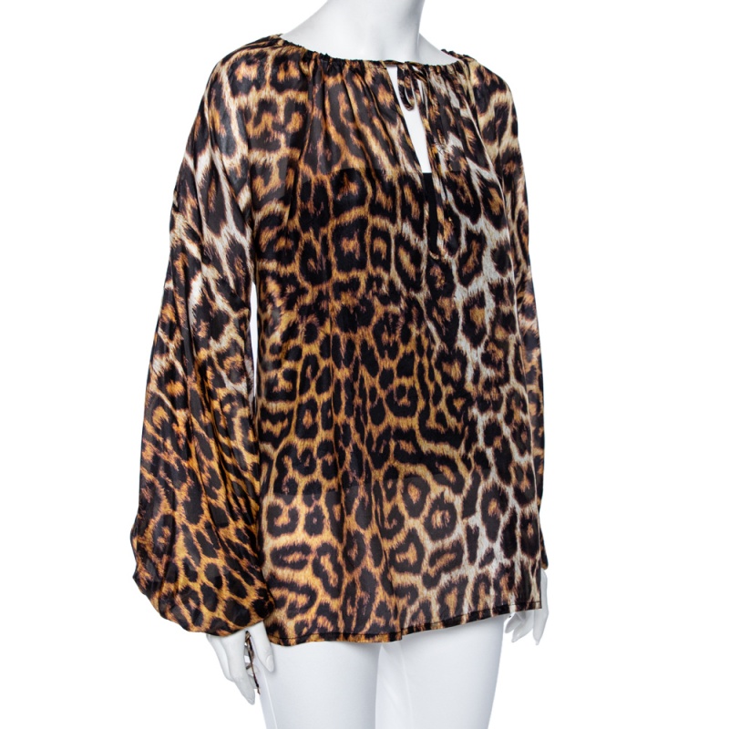 

Just Cavalli Brown Animal Printed Silk Long Sleeve Blouse