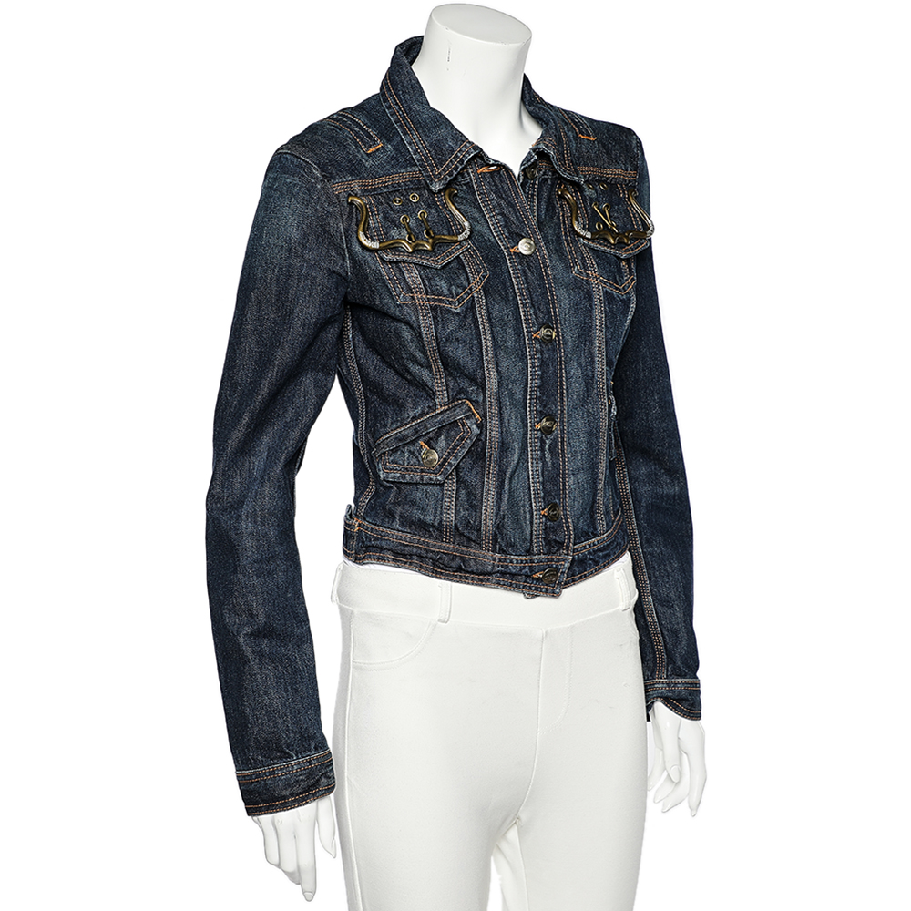 

Just Cavalli Navy Blue Denim Button Front Jacket