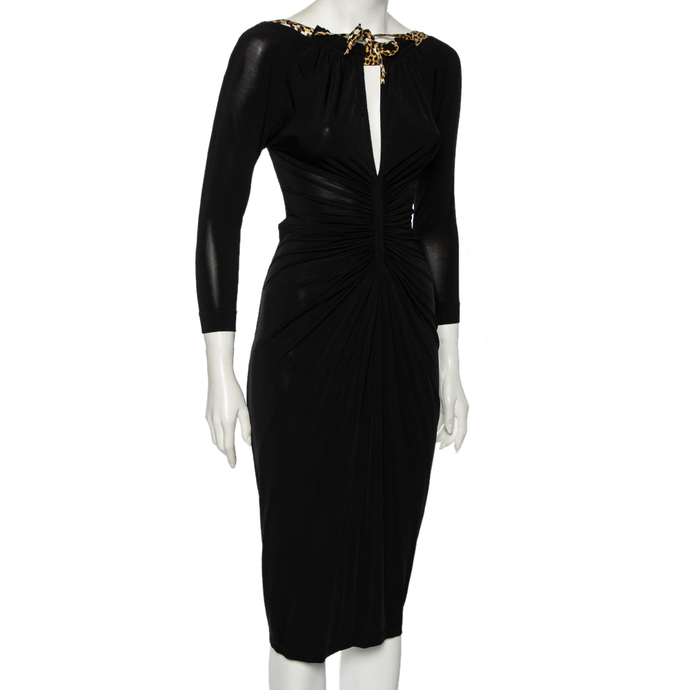 

Just Cavalli Black Jersey Contrast Trim Detailed Ruched Dress