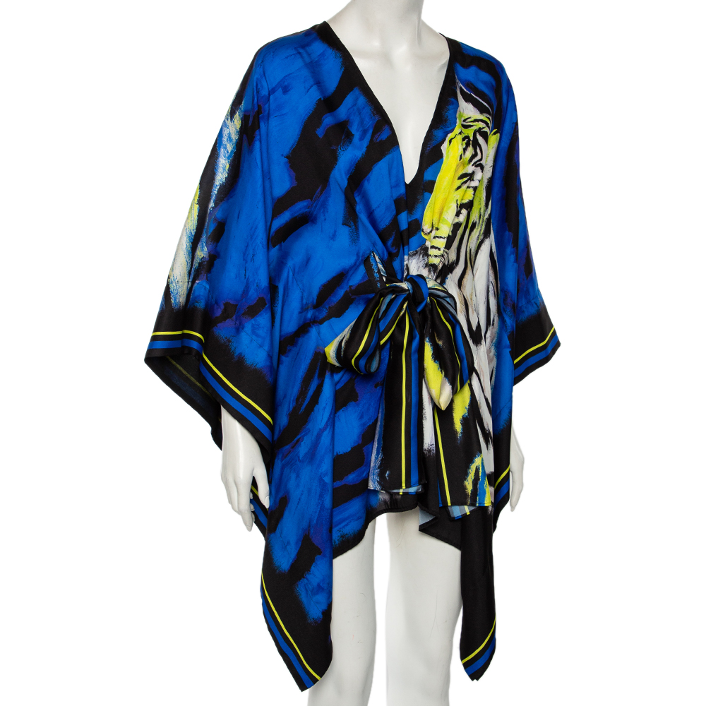 

Just Cavalli Multicolored Printed Silk Belted Kaftan Top, Multicolor