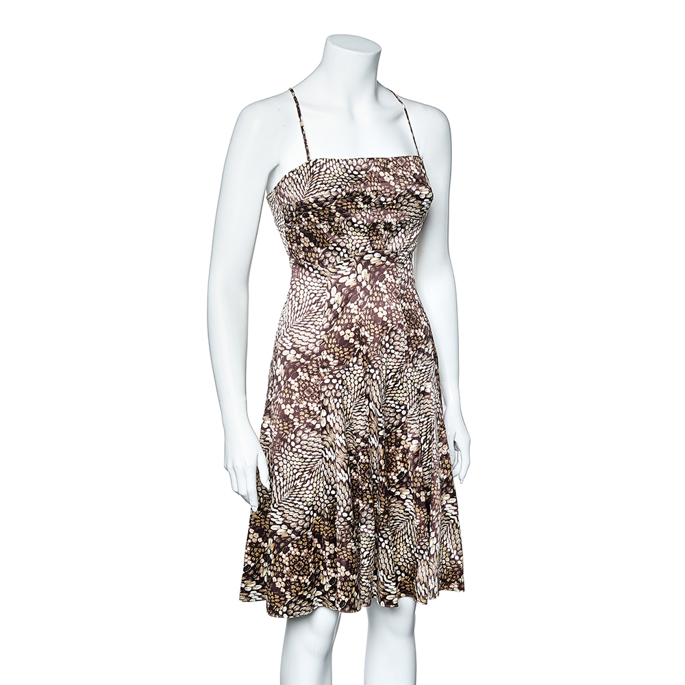 

Just Cavalli Brown Animal Printed Satin Sleeveless Mini Dress