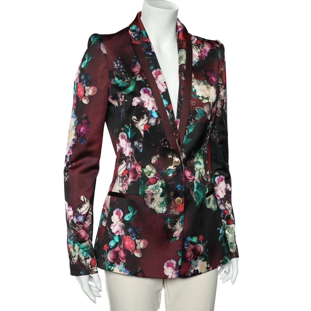 

Just Cavalli Multicolor Floral Printed Satin Blazer