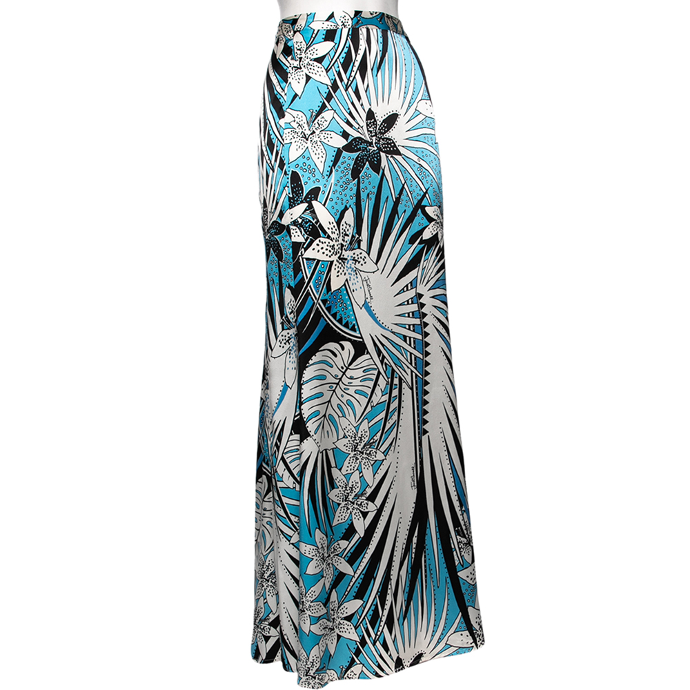 

Just Cavalli White Lilly Printed Silk Maxi Skirt