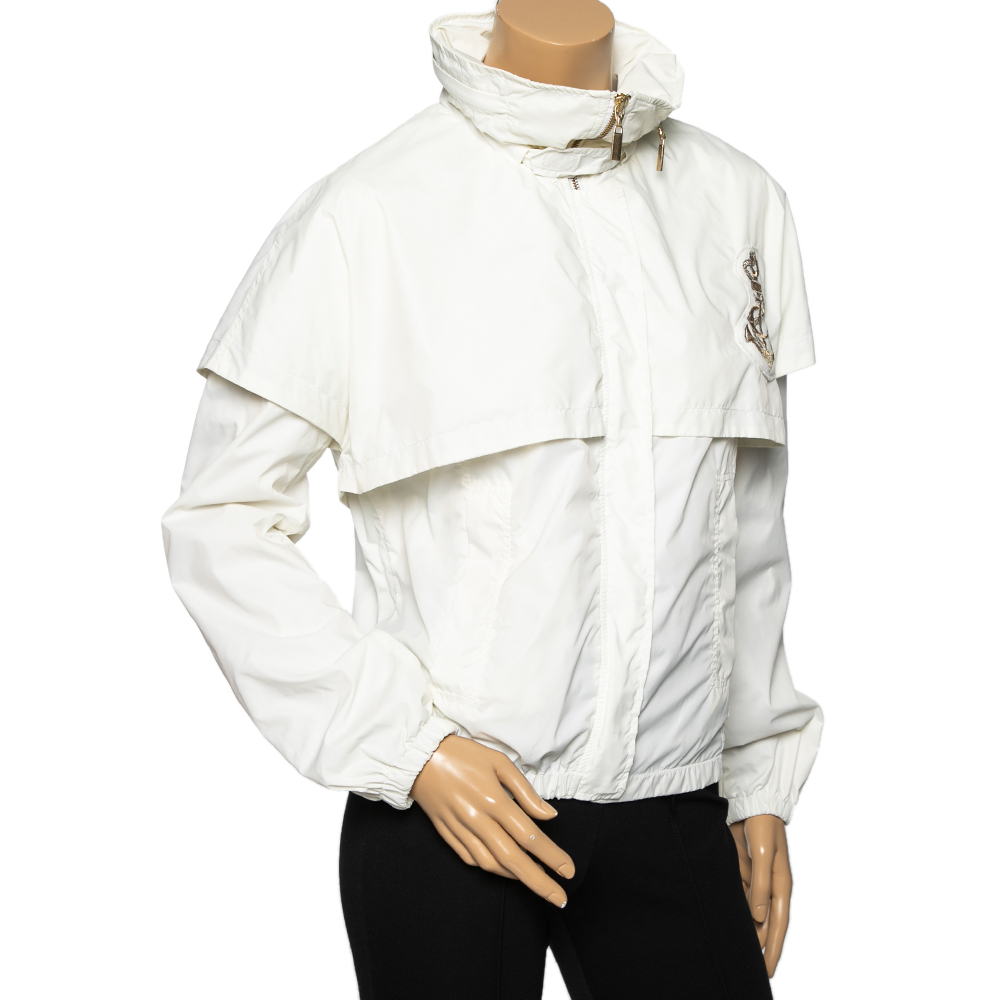 

Just Cavalli White Synthetic Concealed Hood Detail Jacket