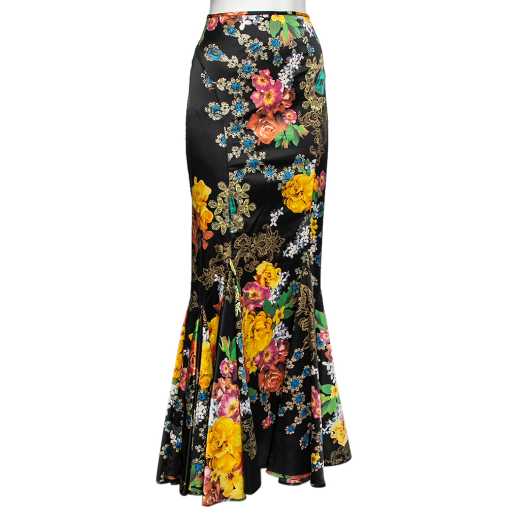 

Just Cavalli Multicolored Floral Printed Satin Mermaid Maxi Skirt, Multicolor