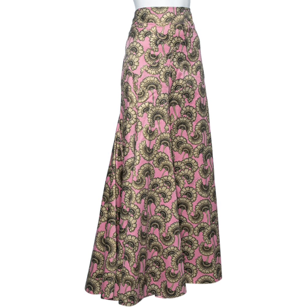 

Just Cavalli Pink & Gold Printed Sateen Mermaid Maxi Skirt