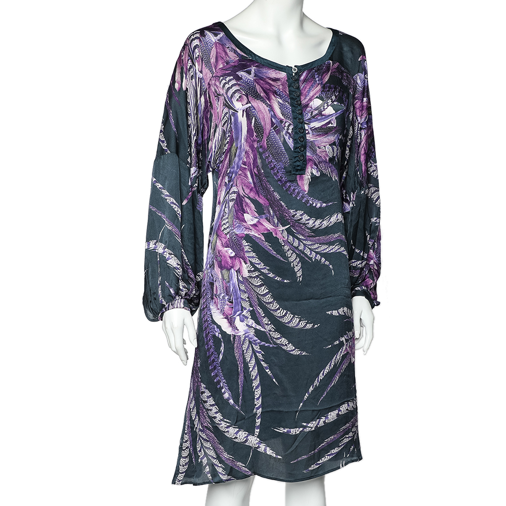 

Just Cavalli Purple Floral Printed Silk Mini Dress