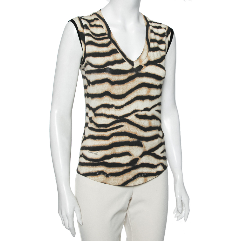 

Just Cavalli Brown Animal Printed Cotton Sleeveless Top