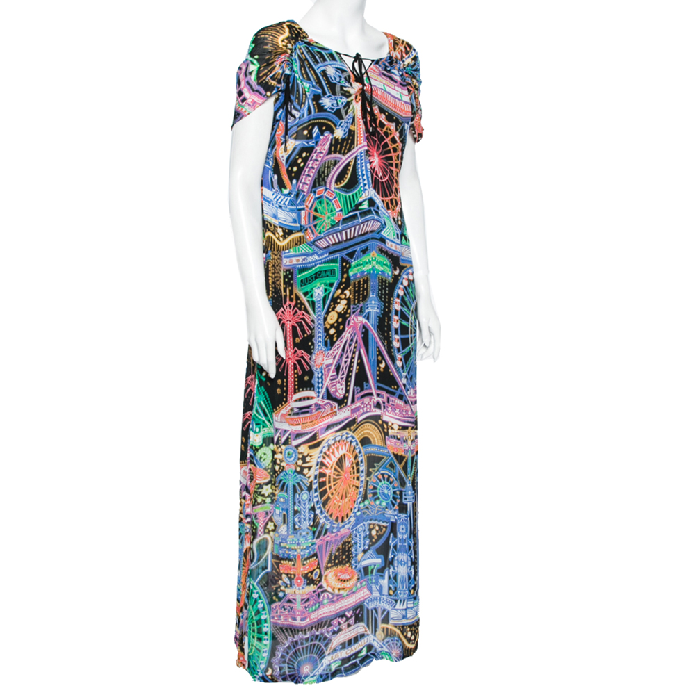 

Just Cavalli Multicolor Printed Chiffon Slide Slit Detailed Maxi Dress