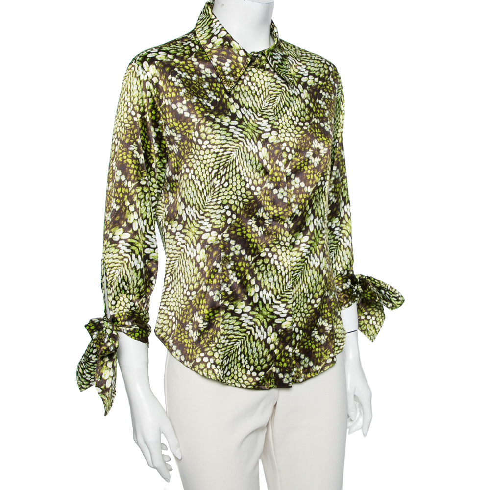 

Just Cavalli Green Printed Satin Button Front Shirt