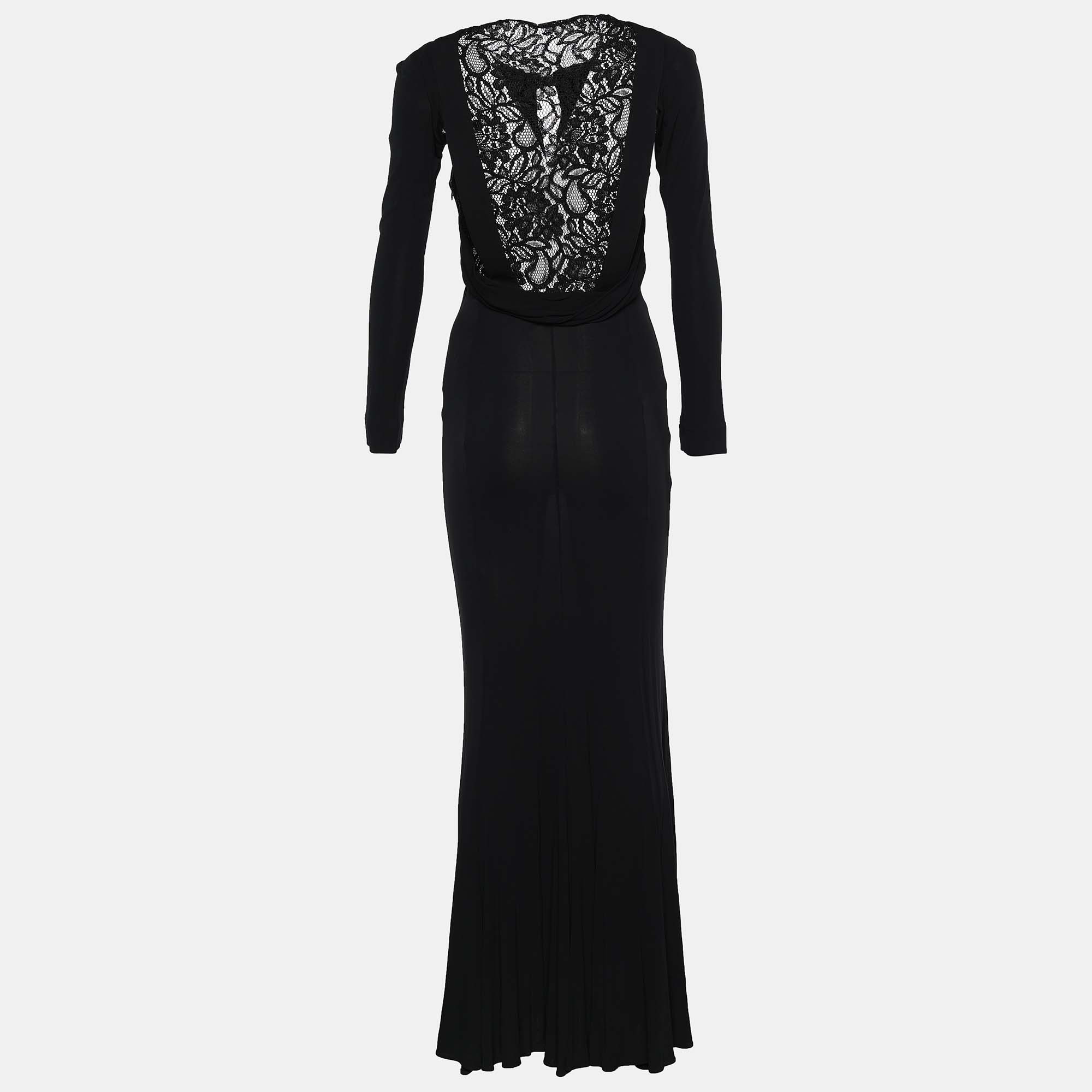 

Just Cavalli Black Jersey Lace Panel Long Sleeve Flared Hem Dress